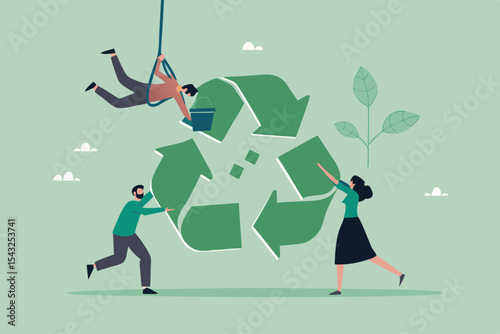 Reuse or recycle to protect environment, ESG or green ecology to preserve nature, conservative corporate responsibility, reduce pollution, environmental concept, people help connect recycle symbol.