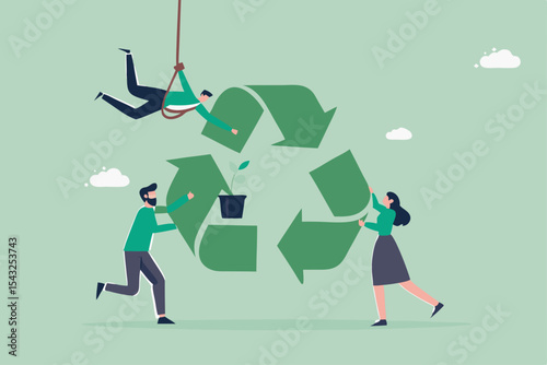 Reuse or recycle to protect environment, ESG or green ecology to preserve nature, conservative corporate responsibility, reduce pollution, environmental concept, people help connect recycle symbol.