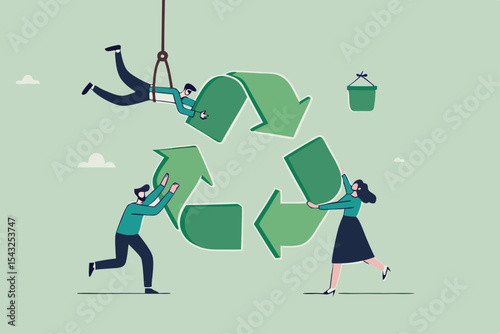 Reuse or recycle to protect environment, ESG or green ecology to preserve nature, conservative corporate responsibility, reduce pollution, environmental concept, people help connect recycle symbol.