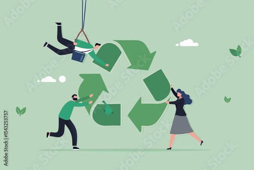 Reuse or recycle to protect environment, ESG or green ecology to preserve nature, conservative corporate responsibility, reduce pollution, environmental concept, people help connect recycle symbol.