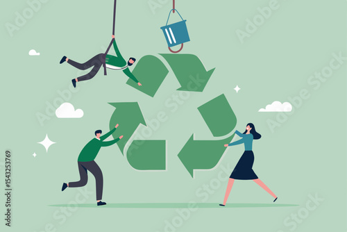 Reuse or recycle to protect environment, ESG or green ecology to preserve nature, conservative corporate responsibility, reduce pollution, environmental concept, people help connect recycle symbol.