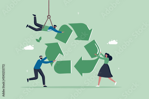 Reuse or recycle to protect environment, ESG or green ecology to preserve nature, conservative corporate responsibility, reduce pollution, environmental concept, people help connect recycle symbol.