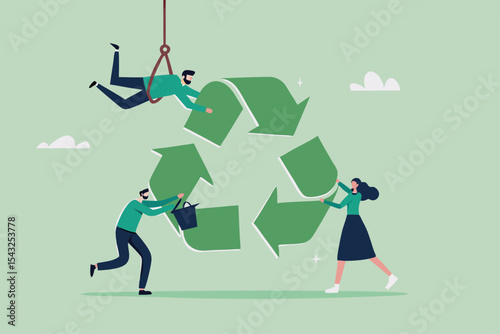 Reuse or recycle to protect environment, ESG or green ecology to preserve nature, conservative corporate responsibility, reduce pollution, environmental concept, people help connect recycle symbol.