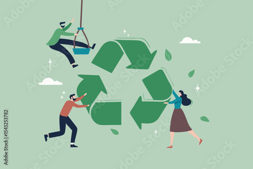 Reuse or recycle to protect environment, ESG or green ecology to preserve nature, conservative corporate responsibility, reduce pollution, environmental concept, people help connect recycle symbol.