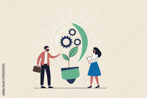 ESG, Environmental, Social and Corporate Governance, company responsibility to care world environment and people concept, business people touch light bulb with seedling green plant and governance gear