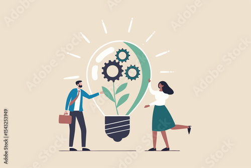 ESG, Environmental, Social and Corporate Governance, company responsibility to care world environment and people concept, business people touch light bulb with seedling green plant and governance gear