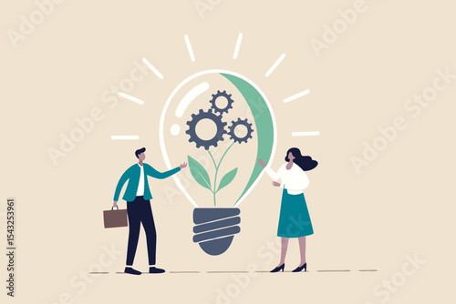 ESG, Environmental, Social and Corporate Governance, company responsibility to care world environment and people concept, business people touch light bulb with seedling green plant and governance gear