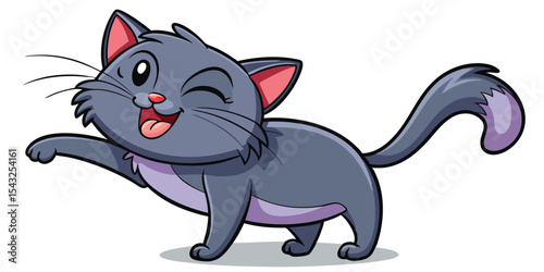 Playful Cartoon Dark Grey Cat Winking Pink Ears cartoon cat