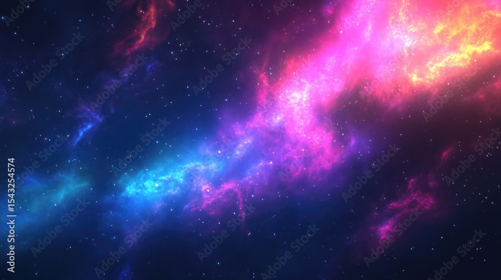 Naklejka premium Cosmic Nebula: A Celestial Tapestry of Pink and Blue