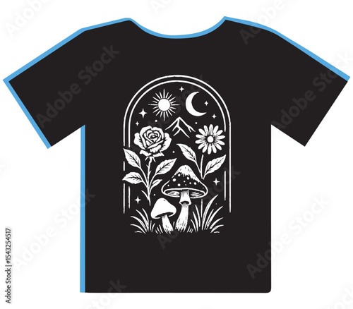 Mystical Floral Mushroom Nature T-Shirt Design
