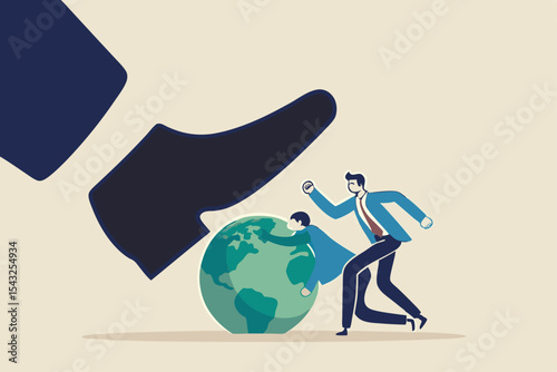 ESG, Environmental, social and corporate governance, protect the world or sustainability and responsibility concept, people corporate men together help protect the wold from bad guy destroying stomp.