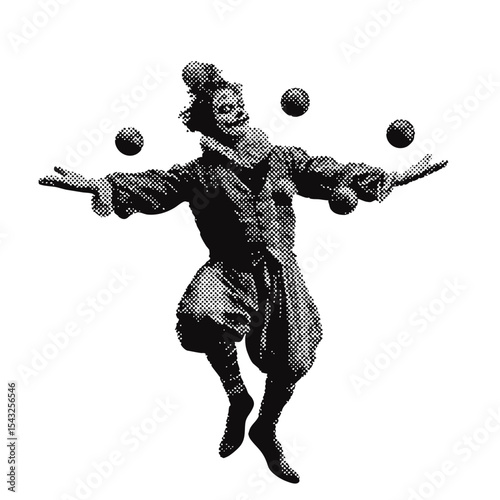 Circus juggler halftone grunge vector design element