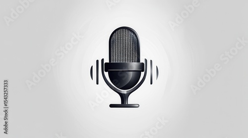 A modern 2D style logo featuring a black microphone with geometric shapes and elegant curves. The microphone has a detailed grill texture.