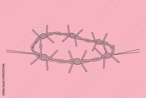 Barbed wire circle line art pink background