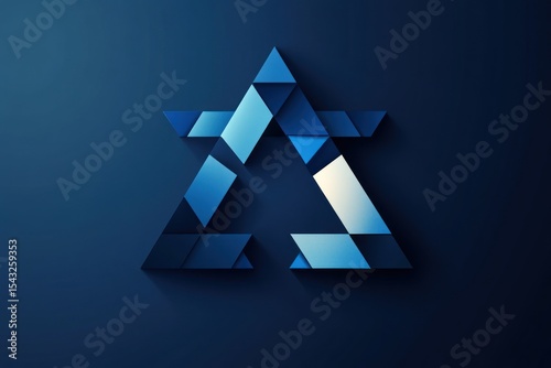 Minimalist triangle puzzle symbol, flat design with light and dark blue polygons