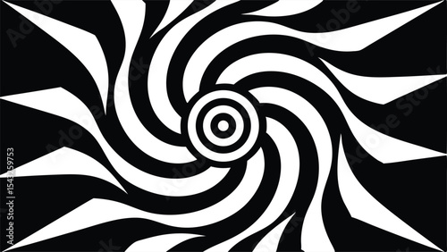 Abstract black and white optical illusion vortex design element with concentric circles