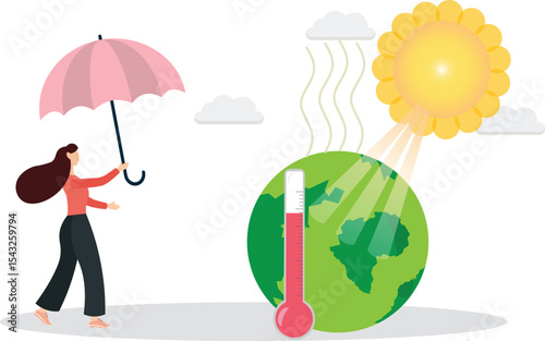 climate change concept.Character showing natural disaster, such as Global warming.flat character life .