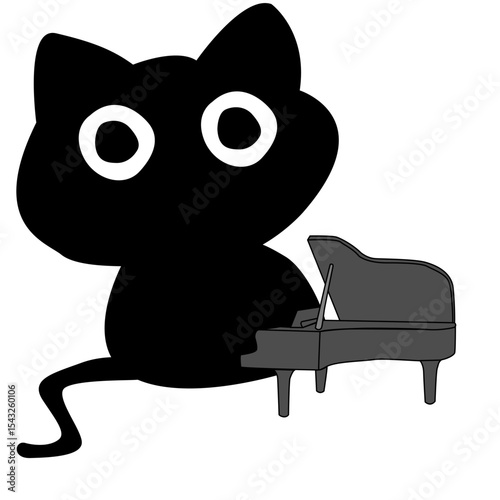 Cartoon black cat Illustration playing of a Grand Piano