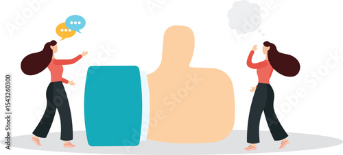 Convincing people persuade to believe in idea, influence or communicate reason in meeting argument, charm or leadership concept.flat character life .