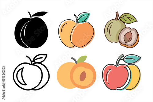 "Peach Vector Icons – Outline, Flat, and Colorful Peach Illustrations"

