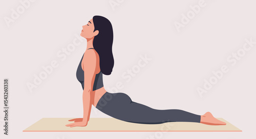 Flat vector woman in cobra yoga pose