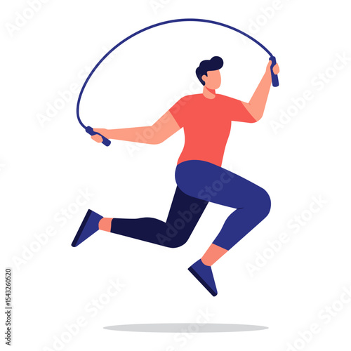 Flat vector athlete in mid air jump rope pose
