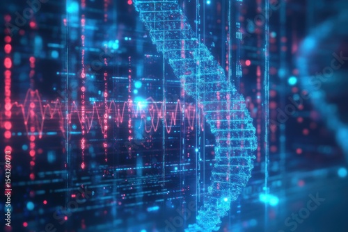 Medical visualization of genome testing, glowing blue tech background