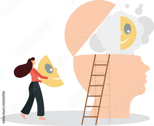 Happiness in workplace, emotional intelligence or mental wellbeing, customer satisfaction or review feedback concept. character life .