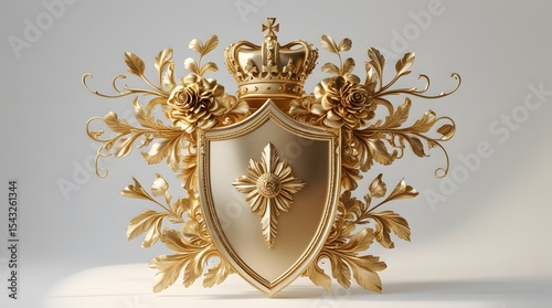 Regal Shield with Gold Crown and Ornate Baroque Scrolls