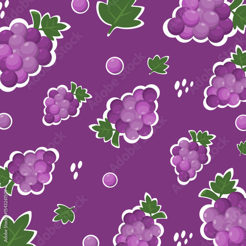Grape seamless pattern with white outline and dark purple background. Can be used for wallpaper, paper wrapping, fashion fabric and decoration