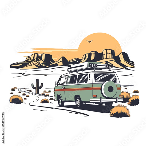 Vintage Desert Road Trip: Camper Van, Adventure & American Landscape