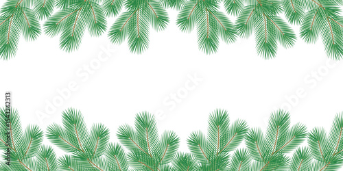 Hand drawn Pine Twigs Top and Bottom Frame Border Christmas Holidays Copy space Template Banner Fond