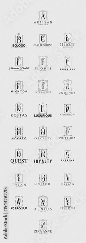 Luxury Vintage Logo Alphabet Set – Monogram Letter Badges with Floral Ornaments and Elegant Frames

