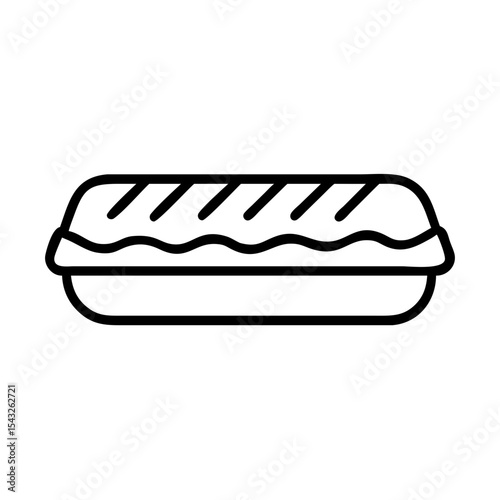 Hot dog in a bun with topping in simple line art style  