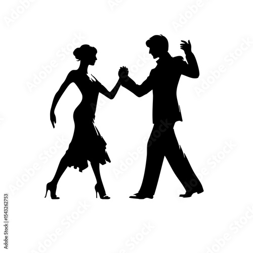Couple dancing tango in silhouette style on a plain background  