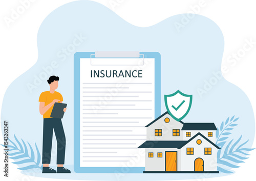 House Insurance,home disaster insure coverage or safety or shield for residential building concept
