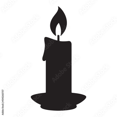 Silhouette of Burning Candle with Gentle Flickering Flame