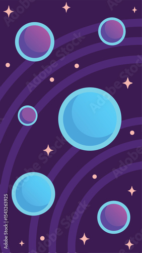 Abstract cosmic illustration featuring planets stars and galactic background design