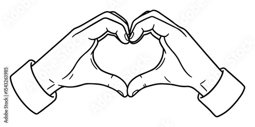 hands forming heart outline vector illustration romantic gesture line art
