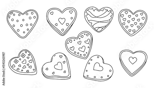 heart shaped cookies outline vector illustration cute love dessert line art