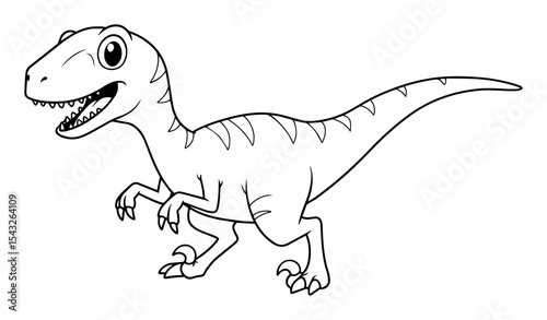 velociraptor cartoon dinosaur outline vector illustration cute prehistoric line art