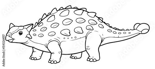 ankylosaurus cartoon dinosaur outline vector illustration jurassic line art
