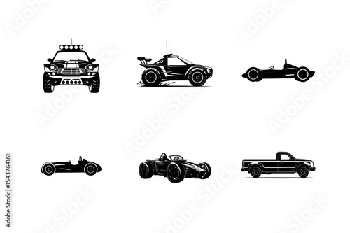 Six vehicle silhouettes cars and truck silhouette