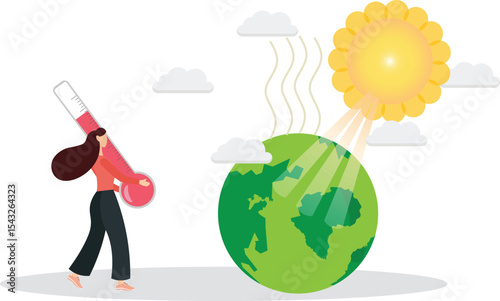 woman pointing at Global warming and planet boiling .environment concept .