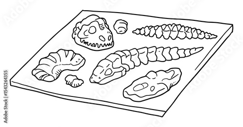 dinosaur bones set outline vector illustration fossil monochrome line art