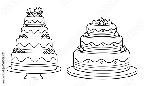 wedding cakes outline vector illustration monochrome line art for celebration and design