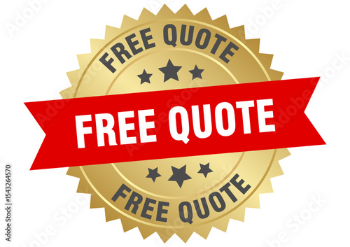 free quote. free quote round red and gold label isolated on transparent background
