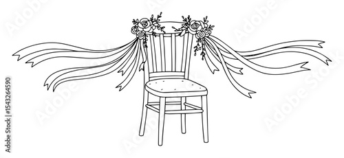 wedding chair decoration outline vector drawing romantic monochrome line art