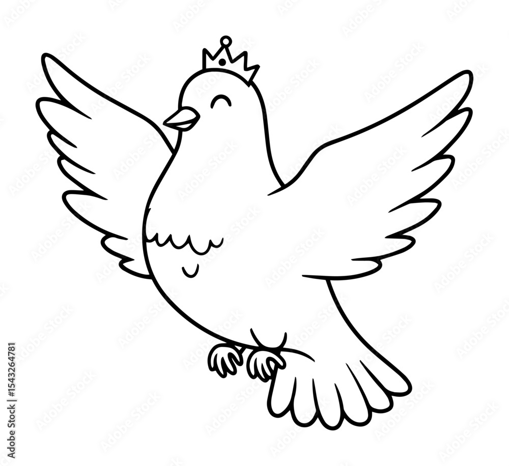 Fototapeta premium dove with crown outline vector illustration minimal monochrome line art
