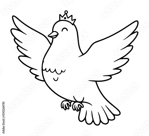 dove with crown outline vector illustration minimal monochrome line art